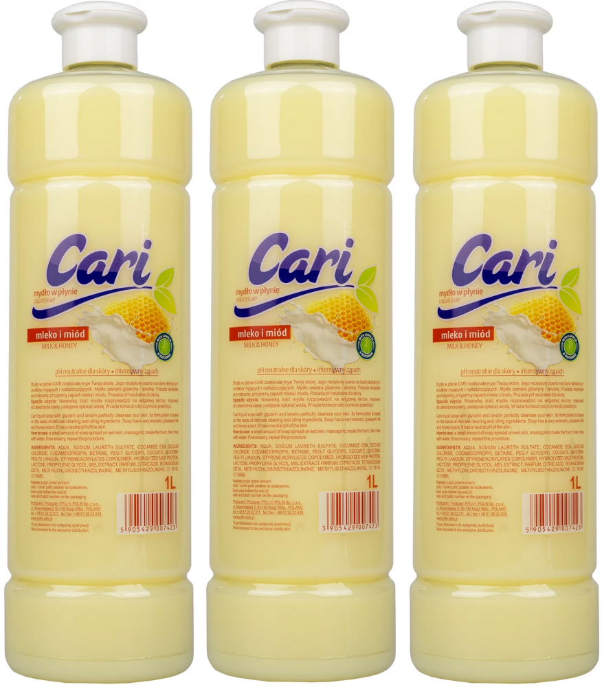 3x mydło w płynie Cari, mleko i miód, 1l