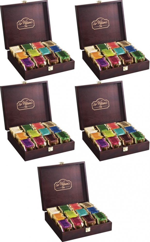 5x Zestaw herbat w kopertach, w drewnianej skrzynce Sir WIilliam's Tea 12 smaków, 180 sztuk