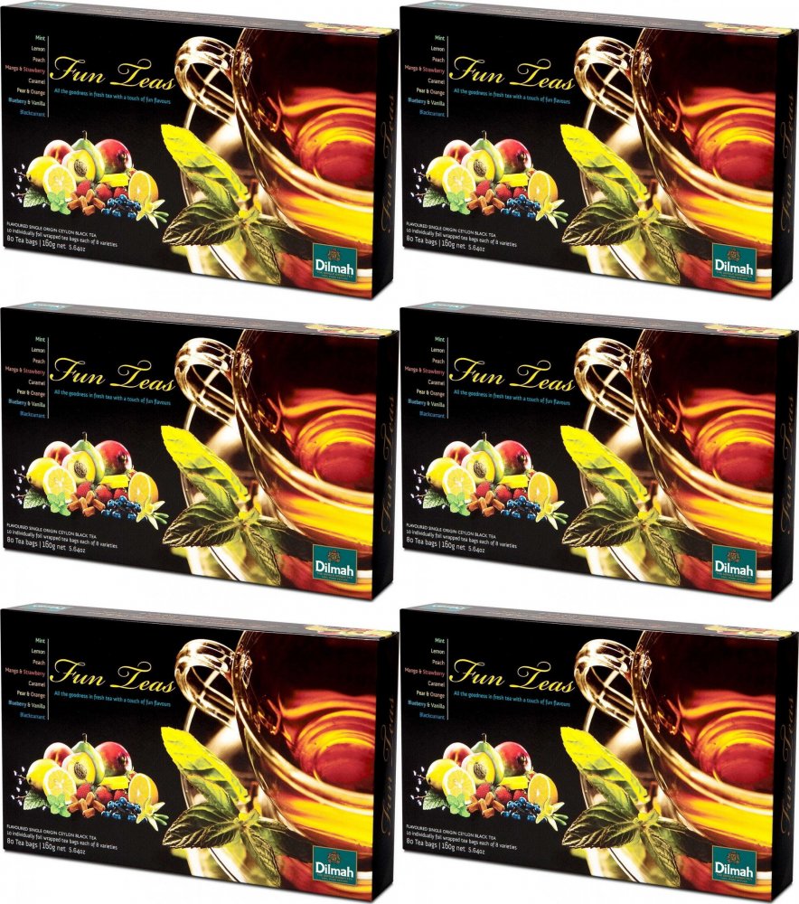 6x Zestaw herbat czarnych aromatyzowanych w kopertach Dilmah Celebrations Fun Tea, 8 smaków, 80x2g