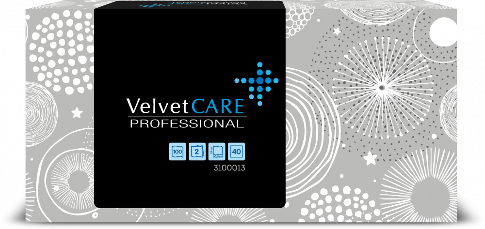 Chusteczki higieniczne VelvetCARE Professional, w kartoniku, 100 sztuk