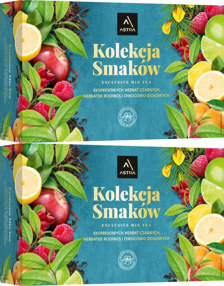 2x Zestaw herbat w torebkach Astra Kolekcja smaków, 8 smaków, 54 sztuki x 2g/1.5g