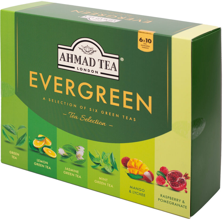 Zestaw herbat zielonych w kopertach Ahmad Tea Evergreen, 6 smaków, 60 sztuk x 2g