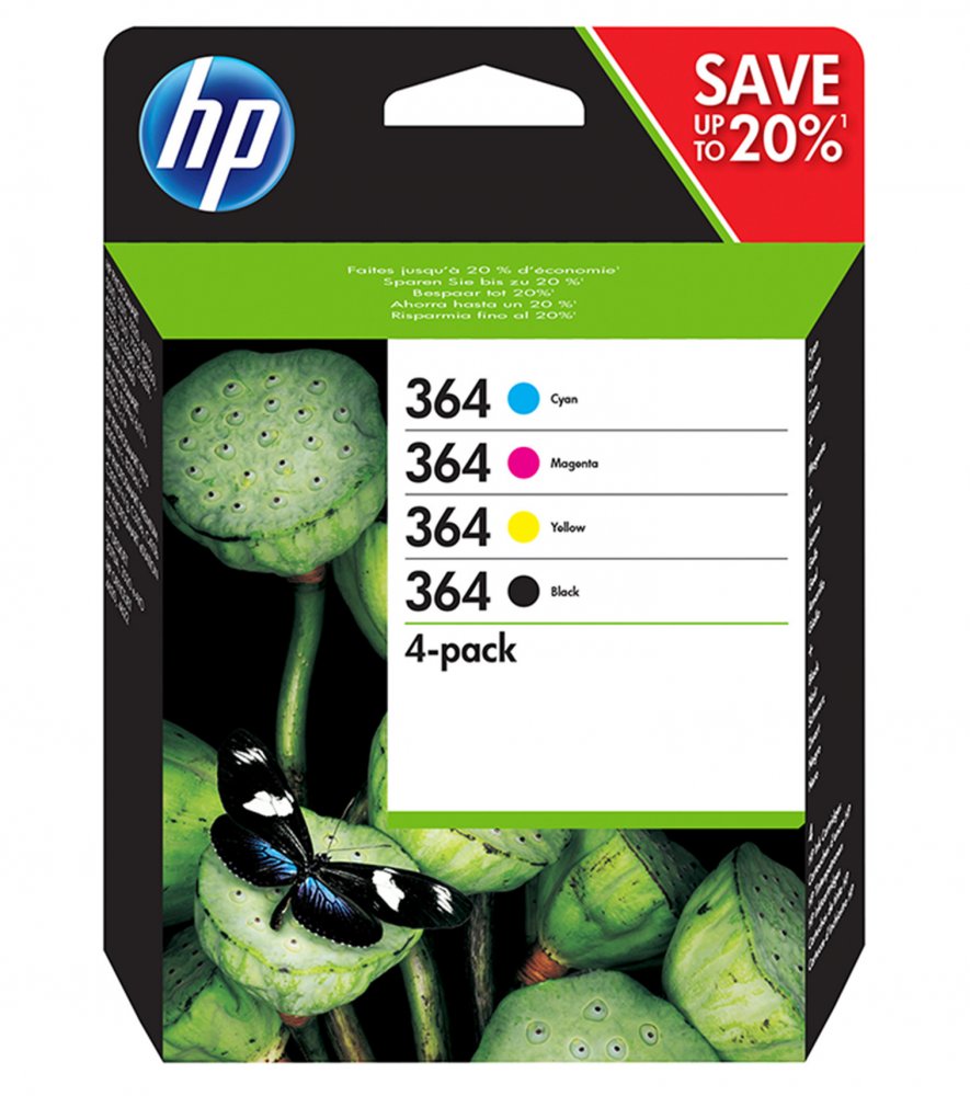 Zestaw tuszy HP 364 (N9J73AE, SD534EE), 1450 stron, 24ml, 4 sztuki, CMYK magenta (purpurowy), yellow (żółty), cyan (błękitny), black (czarny)