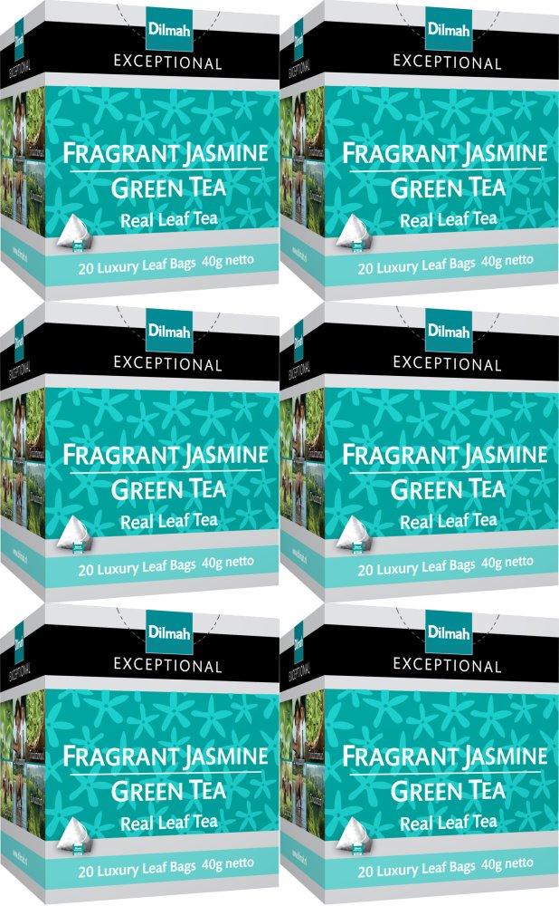 6x Herbata zielona smakowa w piramidkach Dilmah Jasmine Green Tea Exceptional, jaśmin, 20 sztuk x 2g