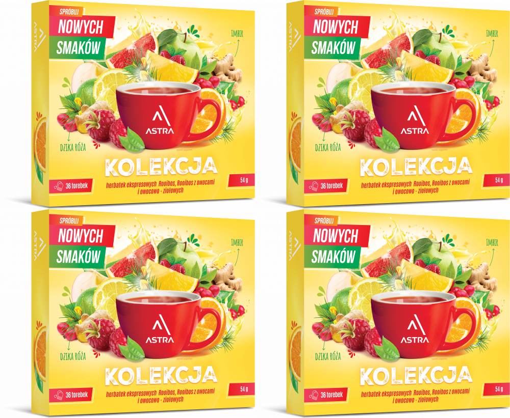 4x Zestaw herbat w torebkach Astra, 6 smaków, 36 sztuk x 1.5g