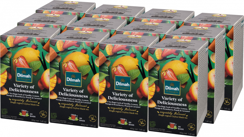12x Zestaw herbat w kopertach Dilmah Variety of Fun Teas, 5 smaków, 20 sztuk x 2g