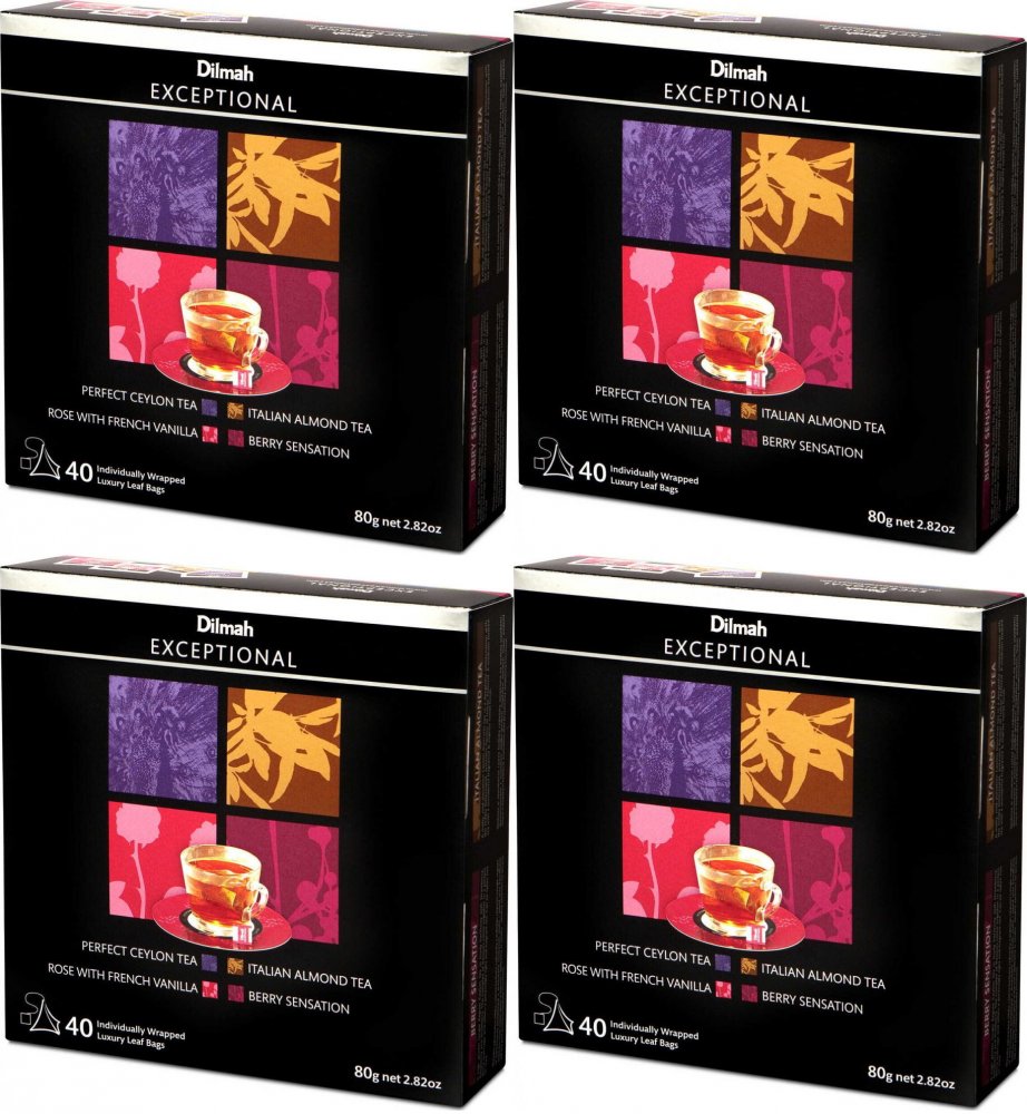 4x Zestaw herbat czarnych w piramidkach w kopertach Dilmah Exceptional Variety Pack, 4 smaki, 40 sztuk x 2g