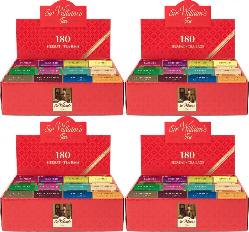 4x Zestaw herbat w kopertach Sir William's Tea, 12 smaków, 180 sztuk x 1.9g