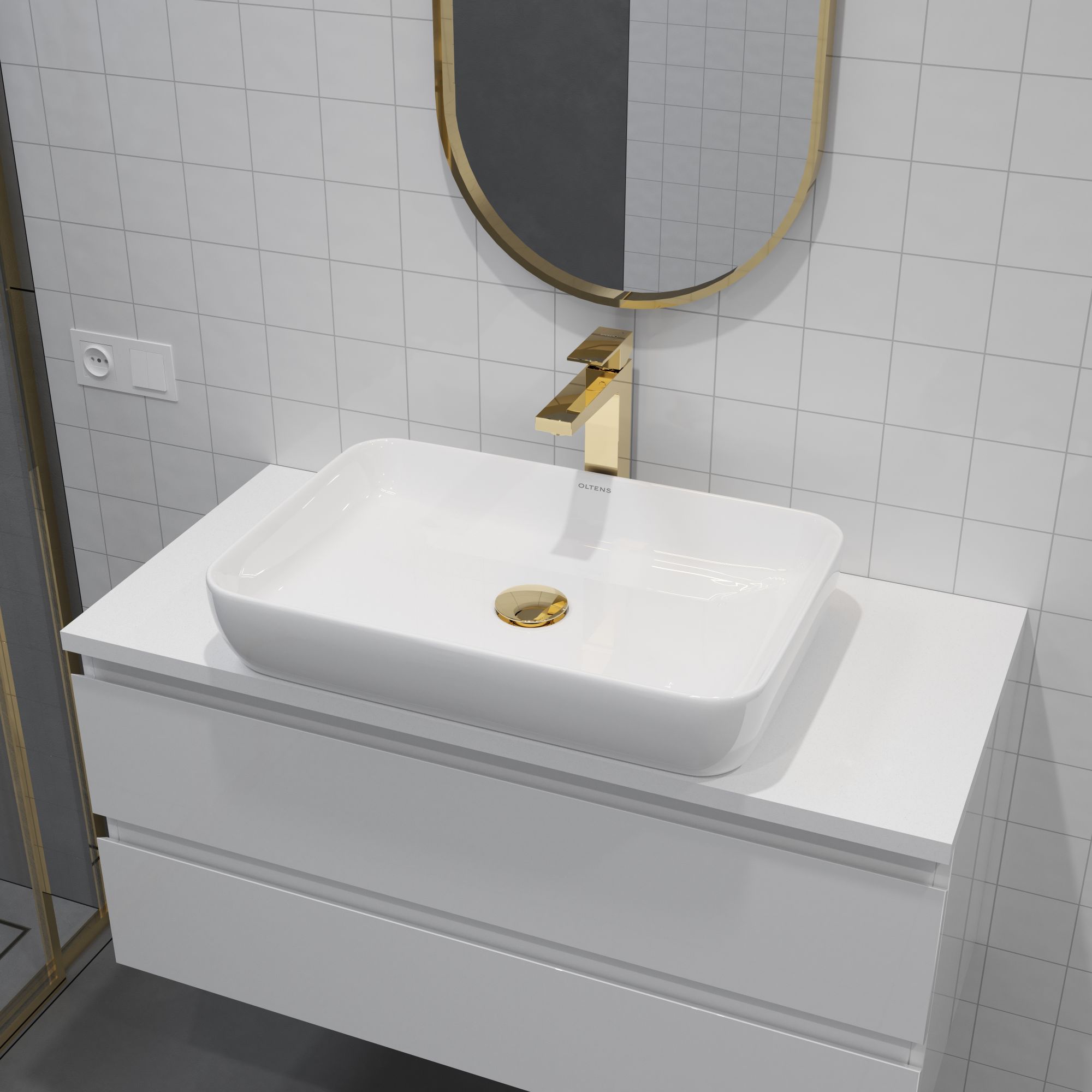 Oltens Solberg umywalka 62x41,5 cm prostokątna nablatowa biała 40318000 - Wysyłka w 24h