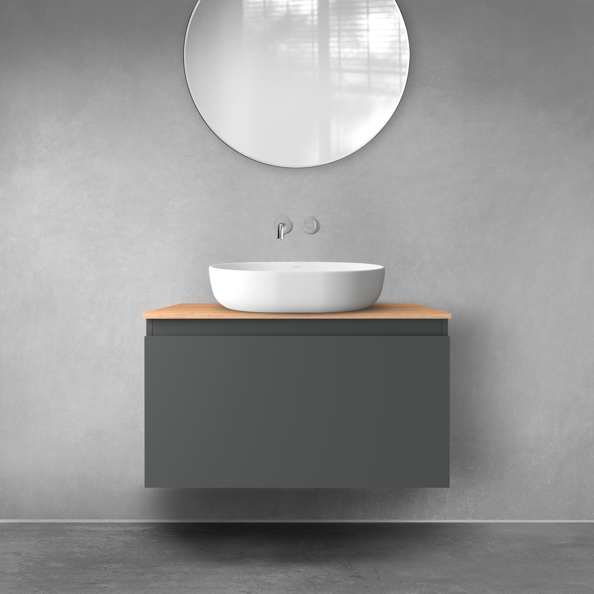 Oltens Vernal szafka 80 cm podumywalkowa wisząca z blatem grafit mat/dąb 68112400 - Wysyłka w 24h