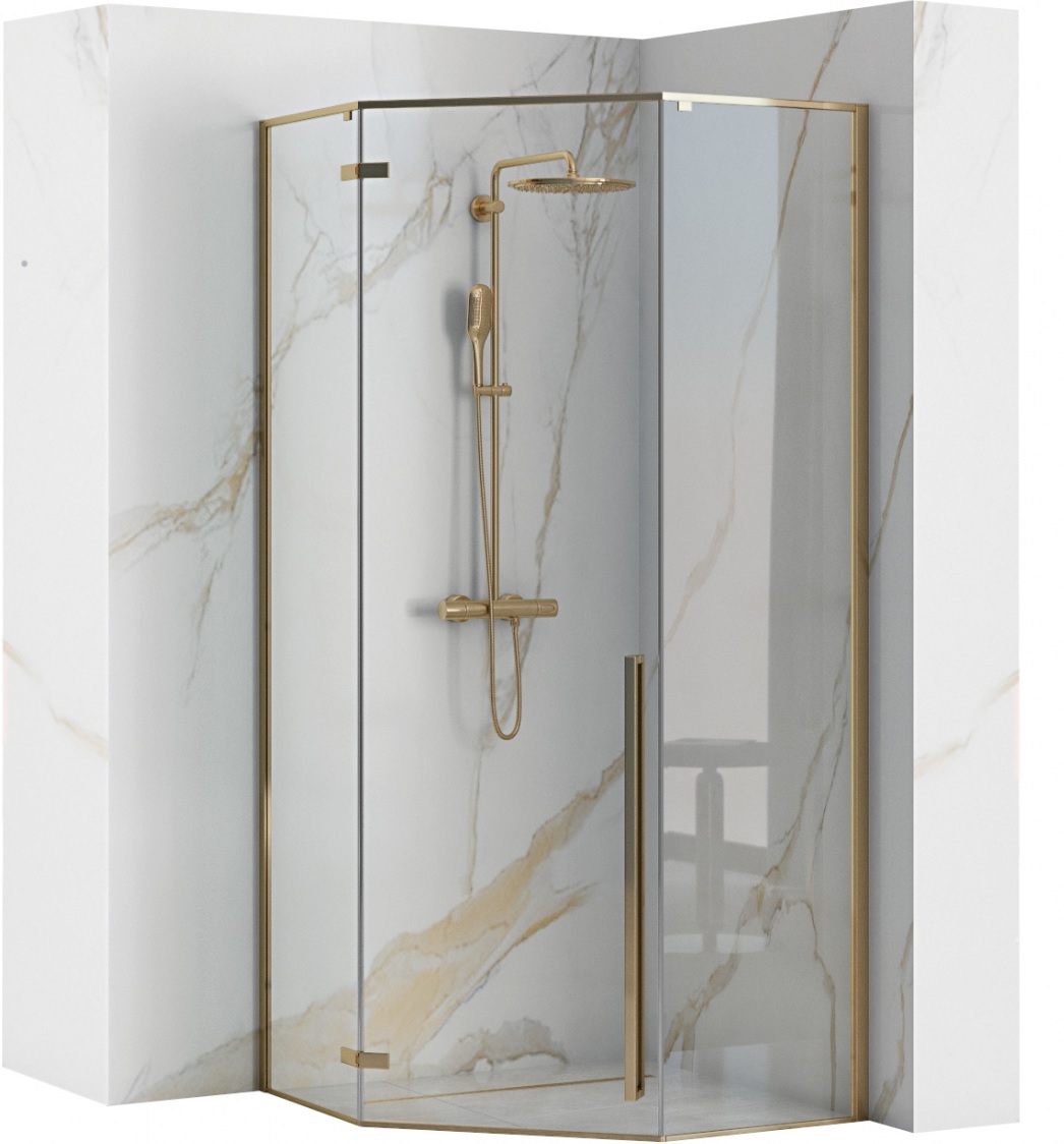 Rea Diamond Gold kabina prysznicowa 90x90 cm pięciokątna złoty/szkło przezroczyste REA-K4904 - Wysyłka w 24h