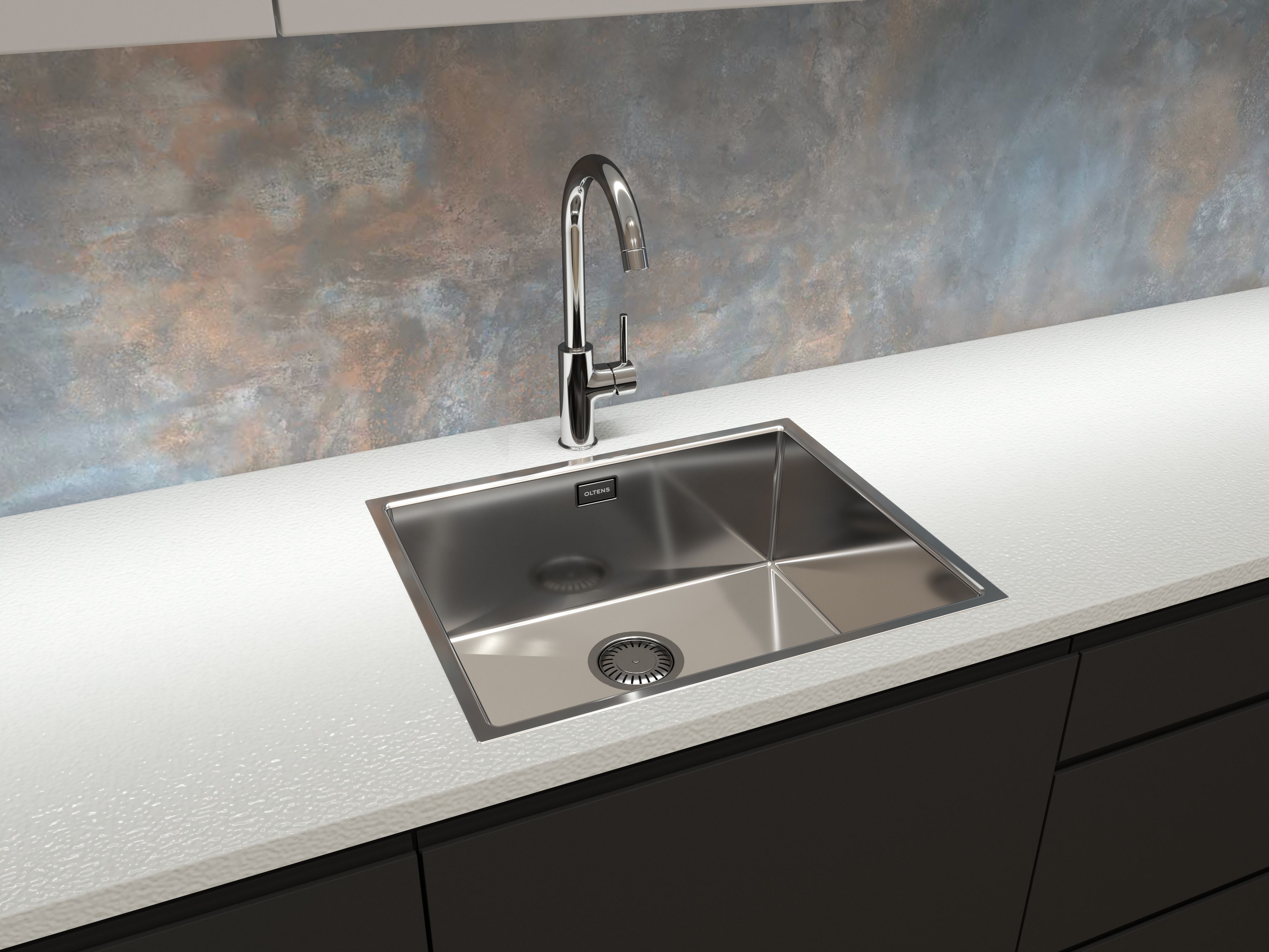 Zestaw Oltens Stalvask zlewozmywak stalowy 54x44 cm z baterią kuchenną Skafta stal polerowana/chrom (71101100, 35206100) - Wysyłka w 24h
