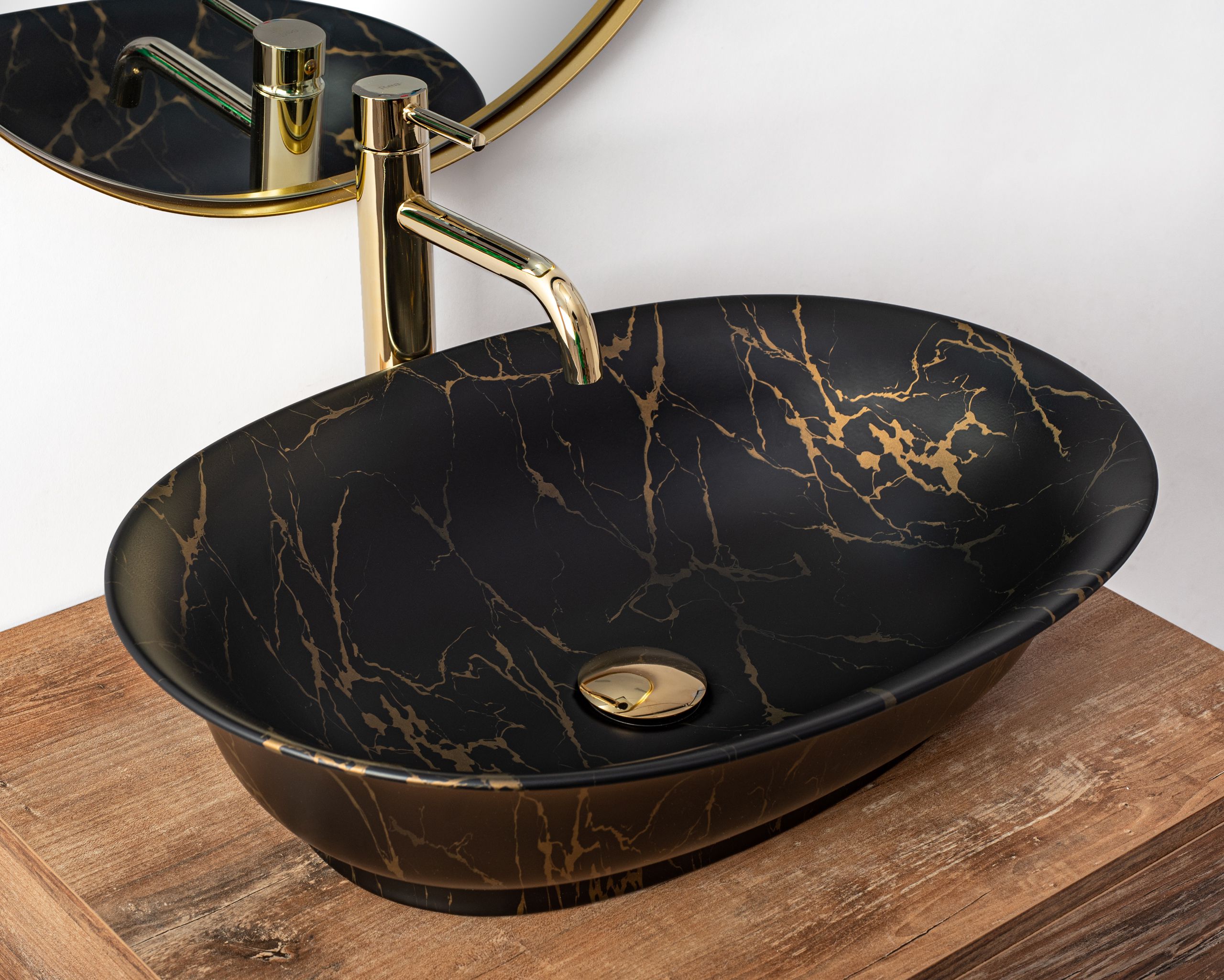 Rea Roma Marble umywalka 40x56 cm nablatowa owalna czarna/złota mat REA-U5609 - Wysyłka w 24h