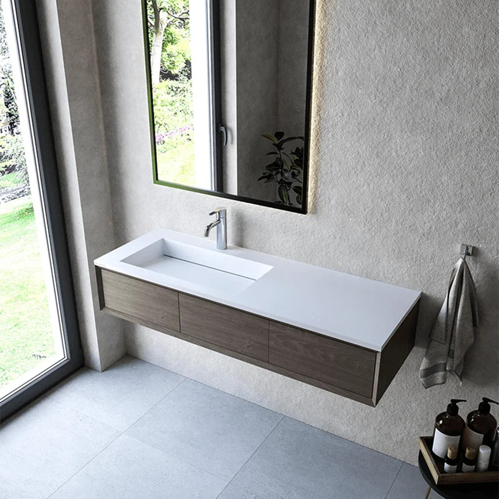 Cristalstone Linea Ideal umywalka 130x45 cm wpuszczana prostokątna biały U1300-MBLOLC/CR