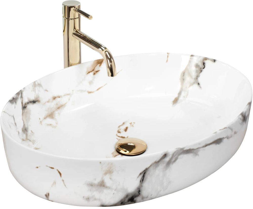 Rea Queen umywalka 55x41,5 cm nablatowa owalna carrara shiny REA-U1232