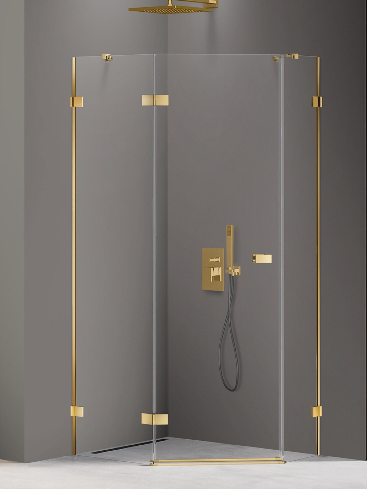 New Trendy Avexa Gold Shine kabina prysznicowa 100x80 cm pięciokątna lewa złoty połysk/szkło przezroczyste EXK-3849