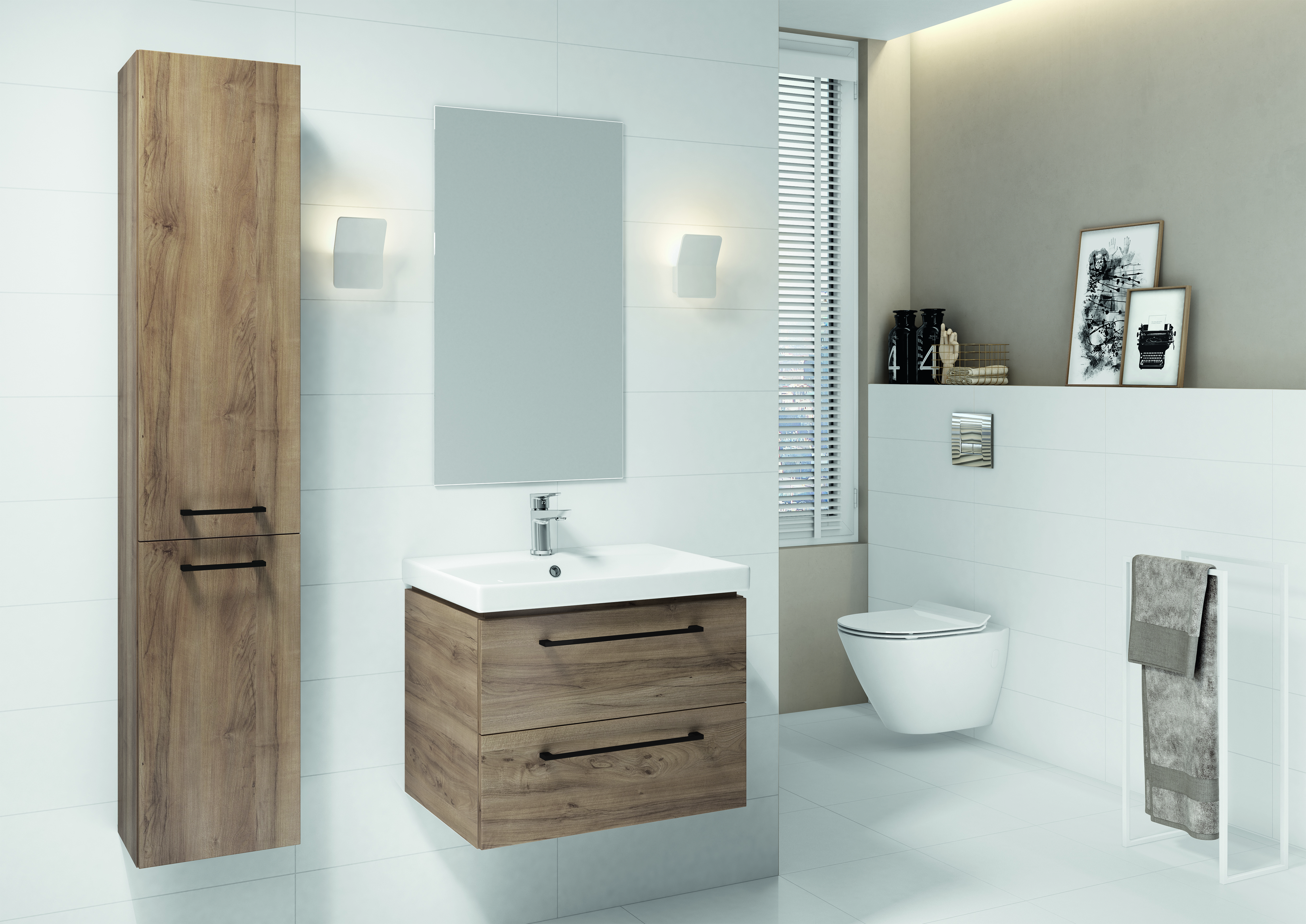 Cersanit Gala umywalka z szafką 60 cm orzech/czarny S801-370 - Wysyłka w 24h