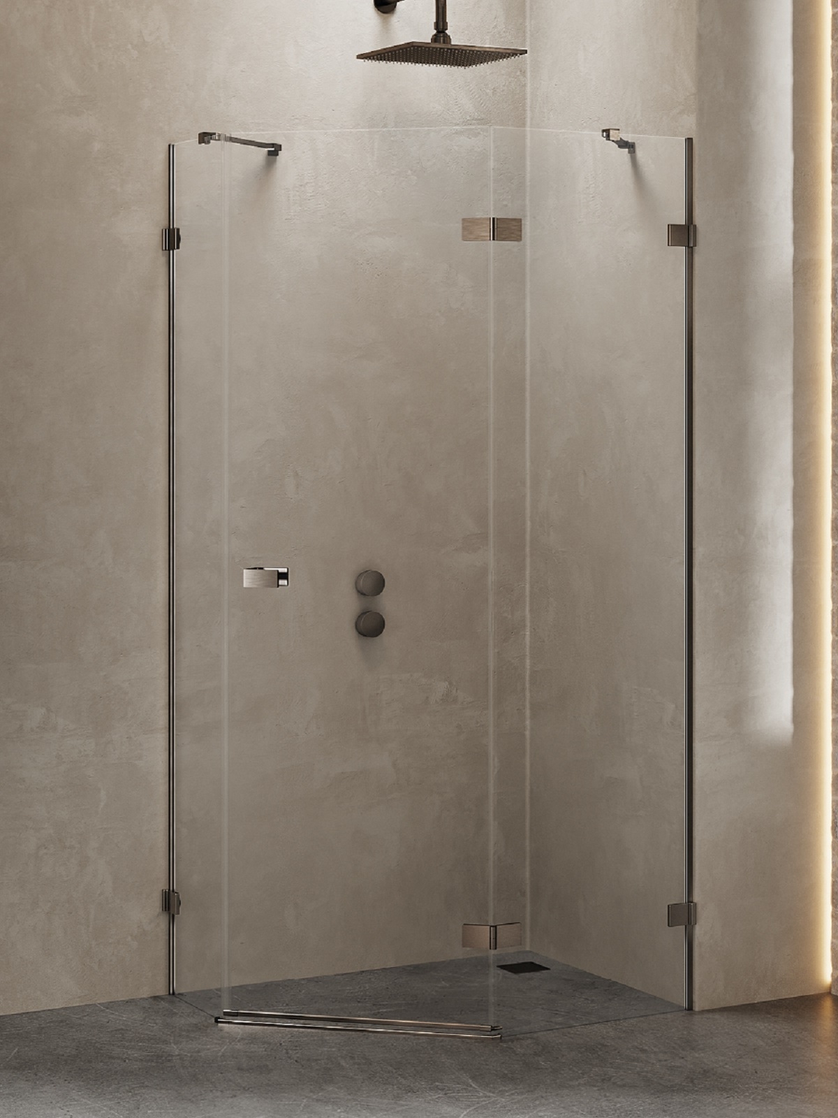 New Trendy Avexa kabina prysznicowa 100x80 cm pięciokątna prawa gunmetal szczotkowany/szkło przezroczyste EXK-3836