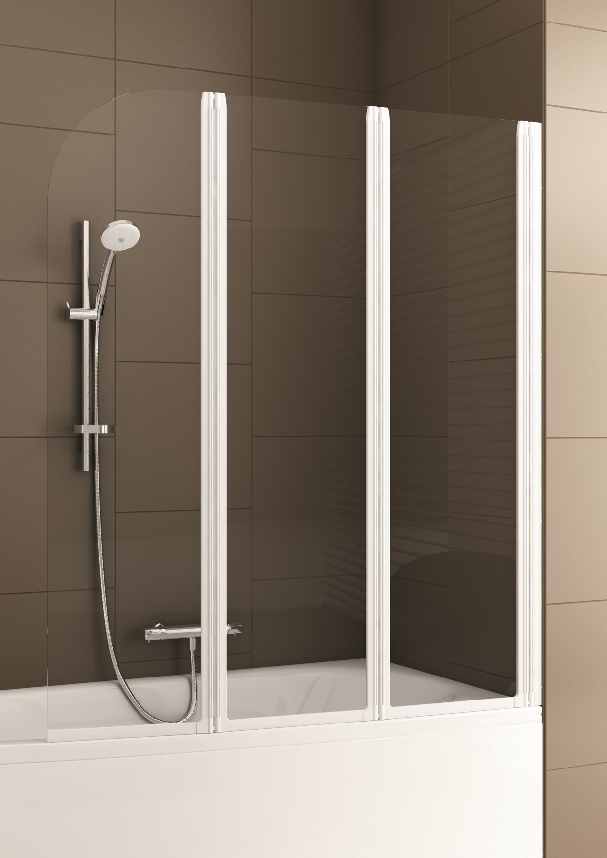 KFA Armatura Modern parawan nawannowy 120 cm 3-częściowy szkło przezroczyste 170-06953P - Wysyłka w 24h