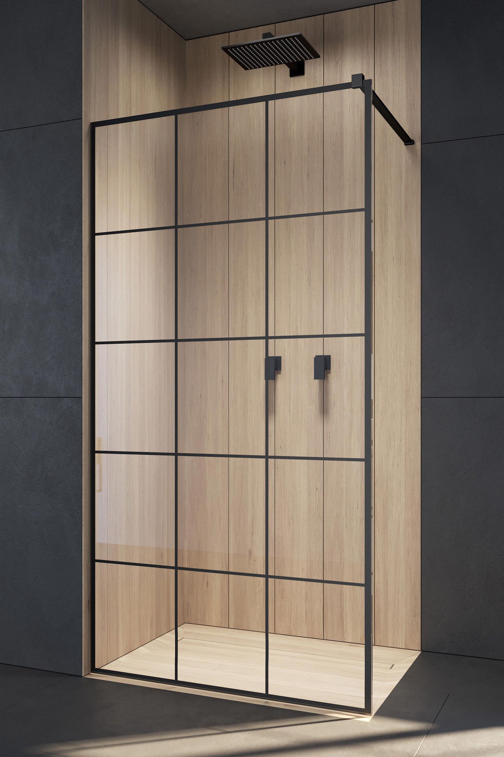 Radaway Modo X Black II Factory ścianka prysznicowa 80 cm wolnostojąca czarny mat/szkło factory 389284-54-55