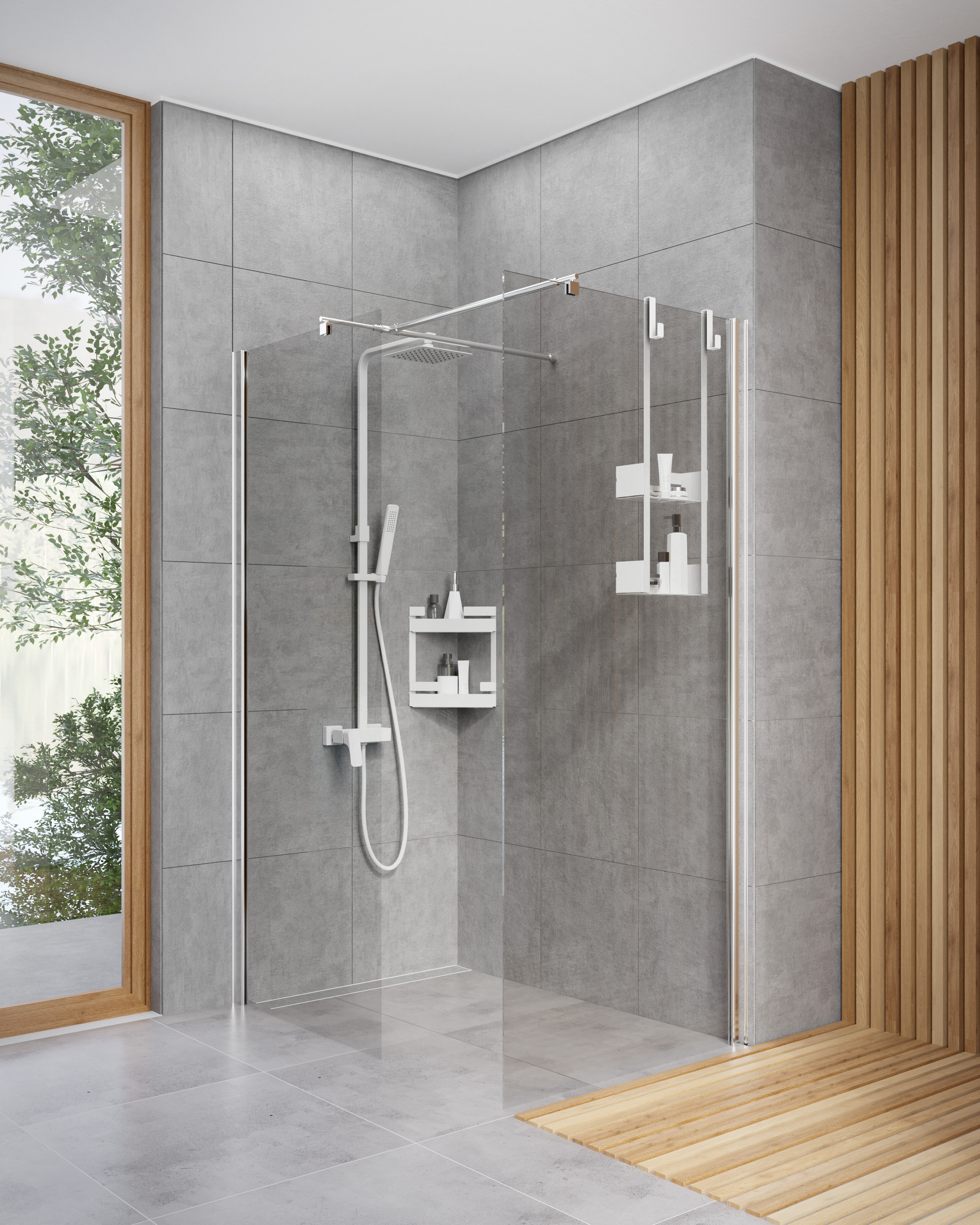 Zestaw Deante Kerria Plus Walk-In ścianki prysznicowe 80 cm wolnostojące chrom/szkło przezroczyste (KTS038P, KTS038P) - Wysyłka w 24h
