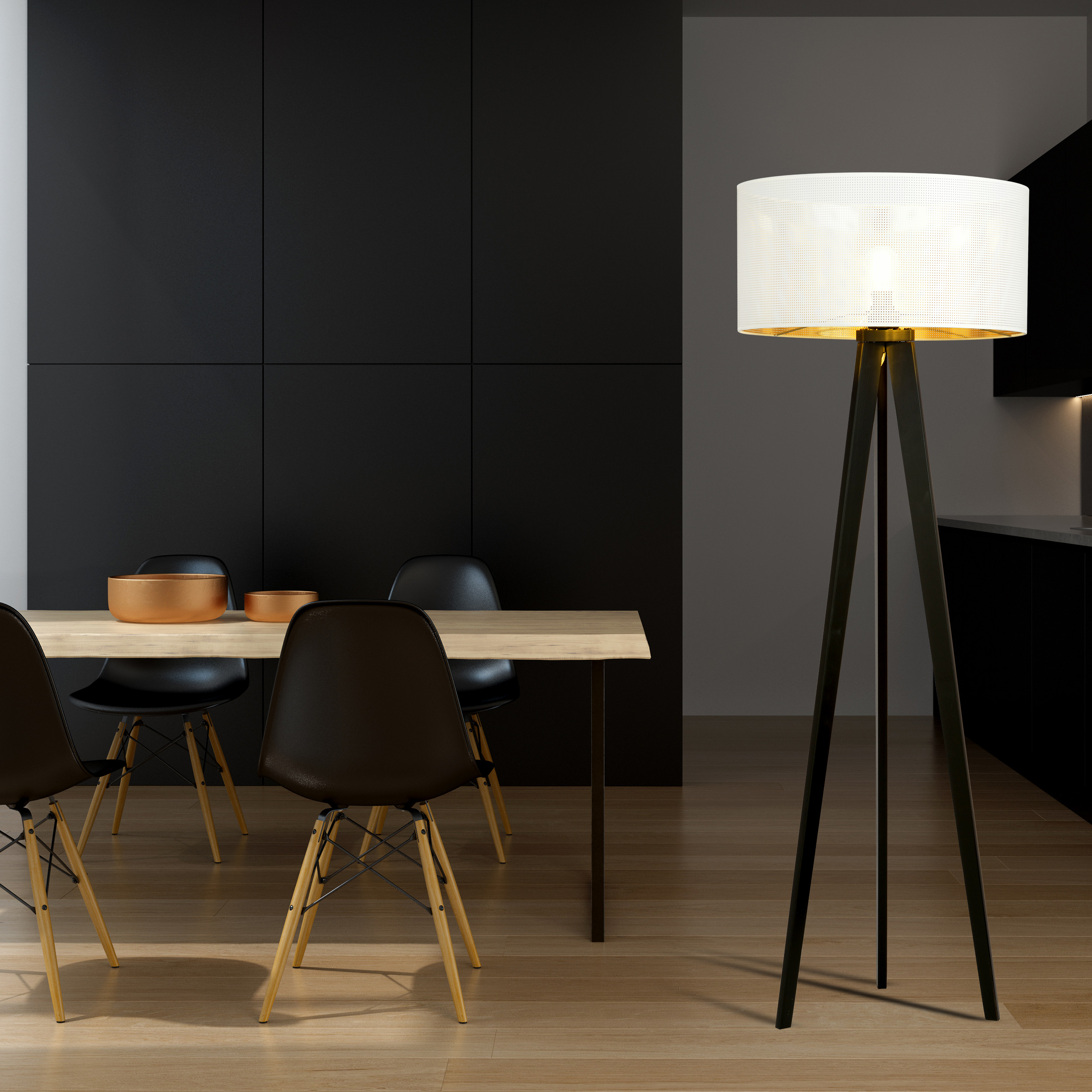 Emibig Aston lampa stojąca 1x15 W biała-czarna-złota 1147/LP1