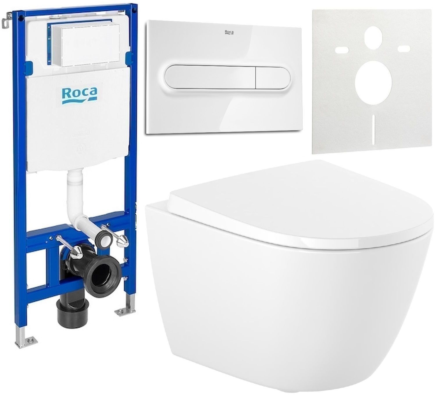 Zestaw Roca Ona miska WC wisząca Rimless z deską sedesową wolnoopadającą i stelaż podtynkowy Duplo One z przyciskiem spłukującym ...