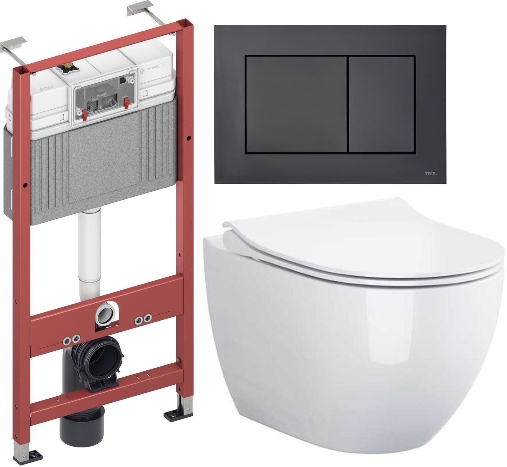 Zestaw Cersanit Zen miska WC Clean On z deską wolnoopadającą i stelaż podtynkowy Tece Base z przyciskiem spłukującym Now czarny mat ... - Wysyłka w 