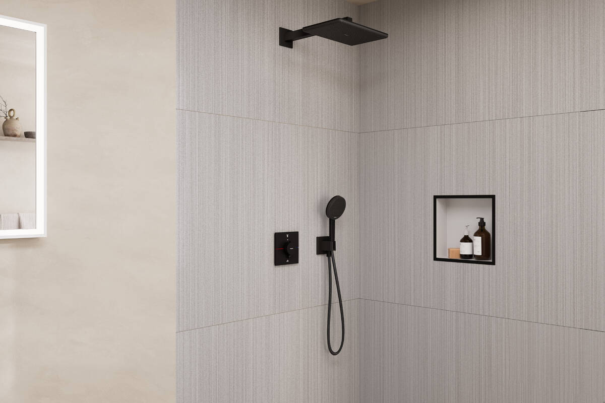 Hansgrohe Raindance Alive Q zestaw prysznicowy podtynkowy termostatyczny z deszczownicą czarny 24620670