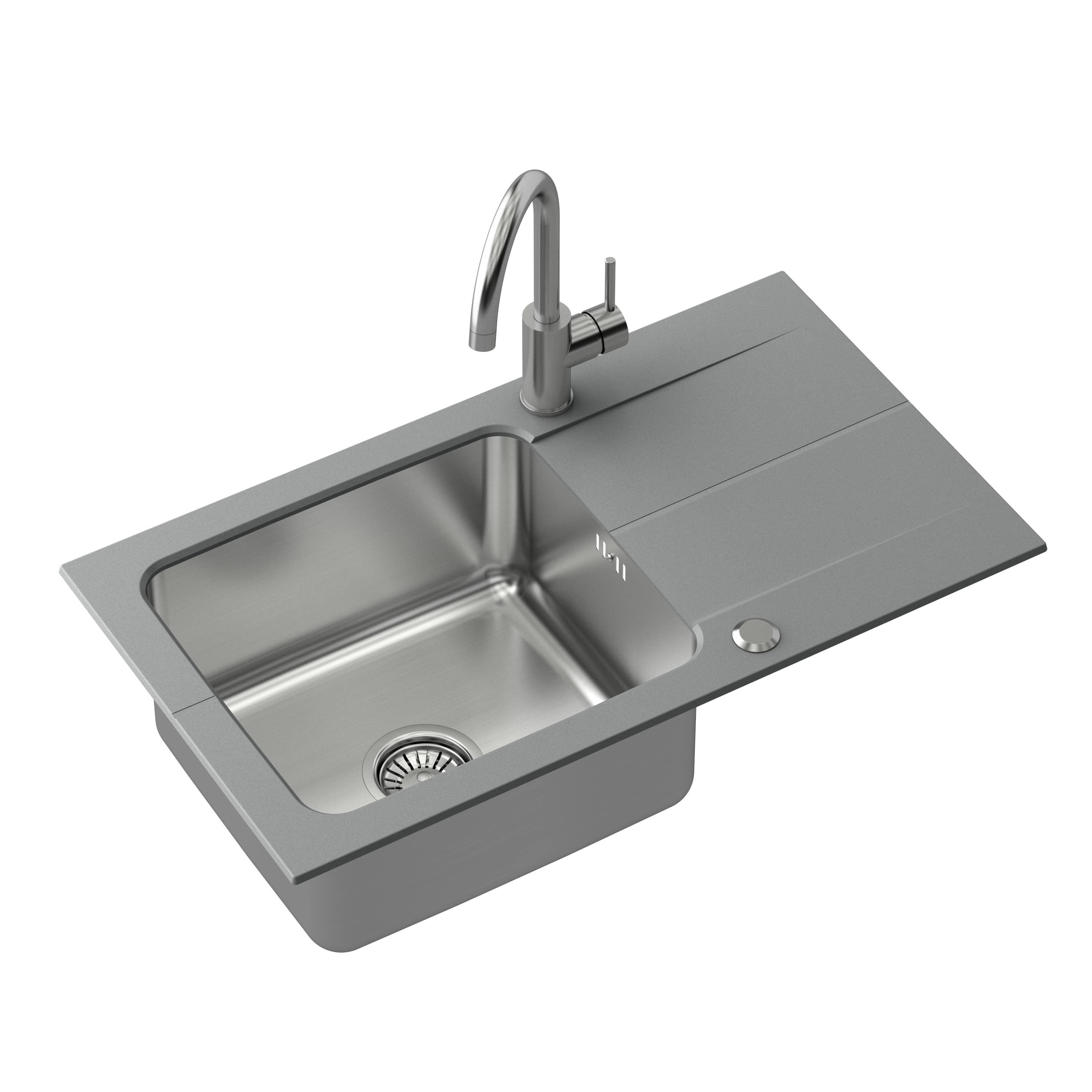 Zestaw Quadron Edward 111 zlewozmywak granitowo-stalowy 78x44 cm z baterią Kate szary/stal FUS_E7844SZ_3623500BS - Wysyłka w 24h