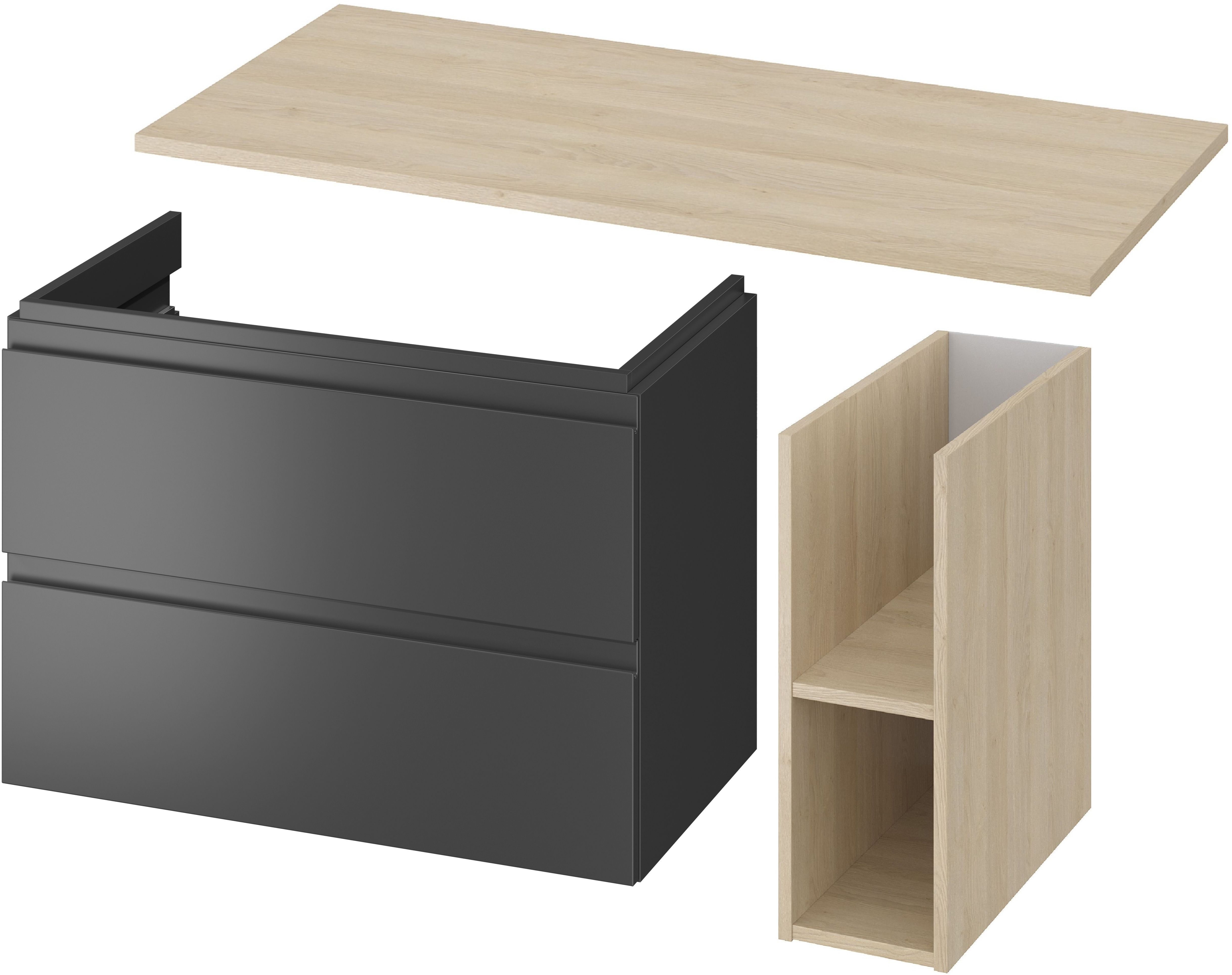 Zestaw Cersanit szafka podumywalkowa z blatem 100 cm antracyt/dąb (S590069DSM, S590024, K116020)