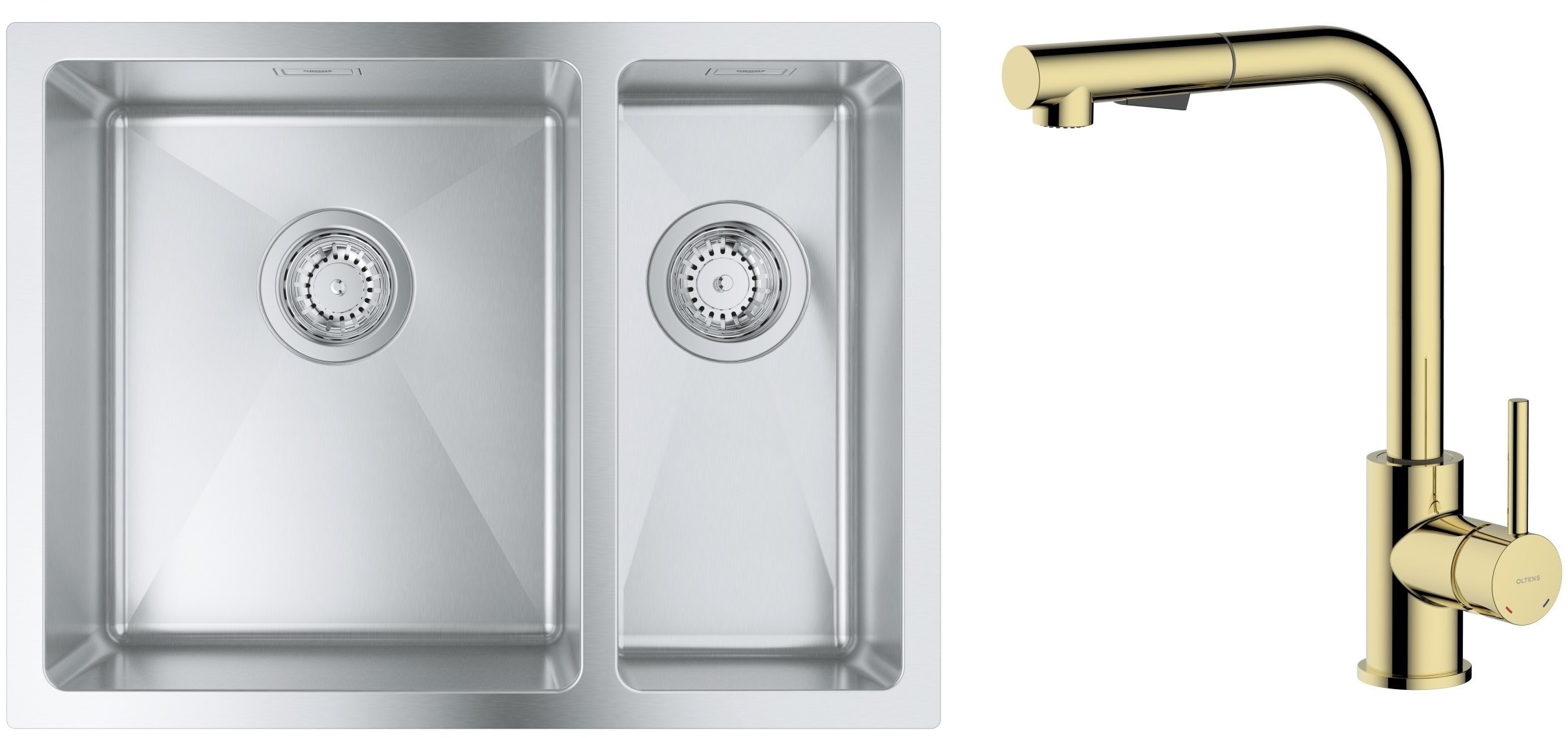 Zestaw Grohe K700 zlewozmywak 59,5x45 cm z baterią kuchenną Oltens Myvat stal szlachetna/złoty połysk (31577SD1, 35205800) - Wysyłka w 24h