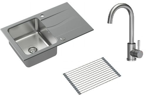 Zestaw Quadron Michael 111 zlewozmywak 78x48 cm szary/stal z baterią Kate i matą ociekową (FUSM7848SZ3623500BS, R3825GRMP) - Wysyłka w 24h