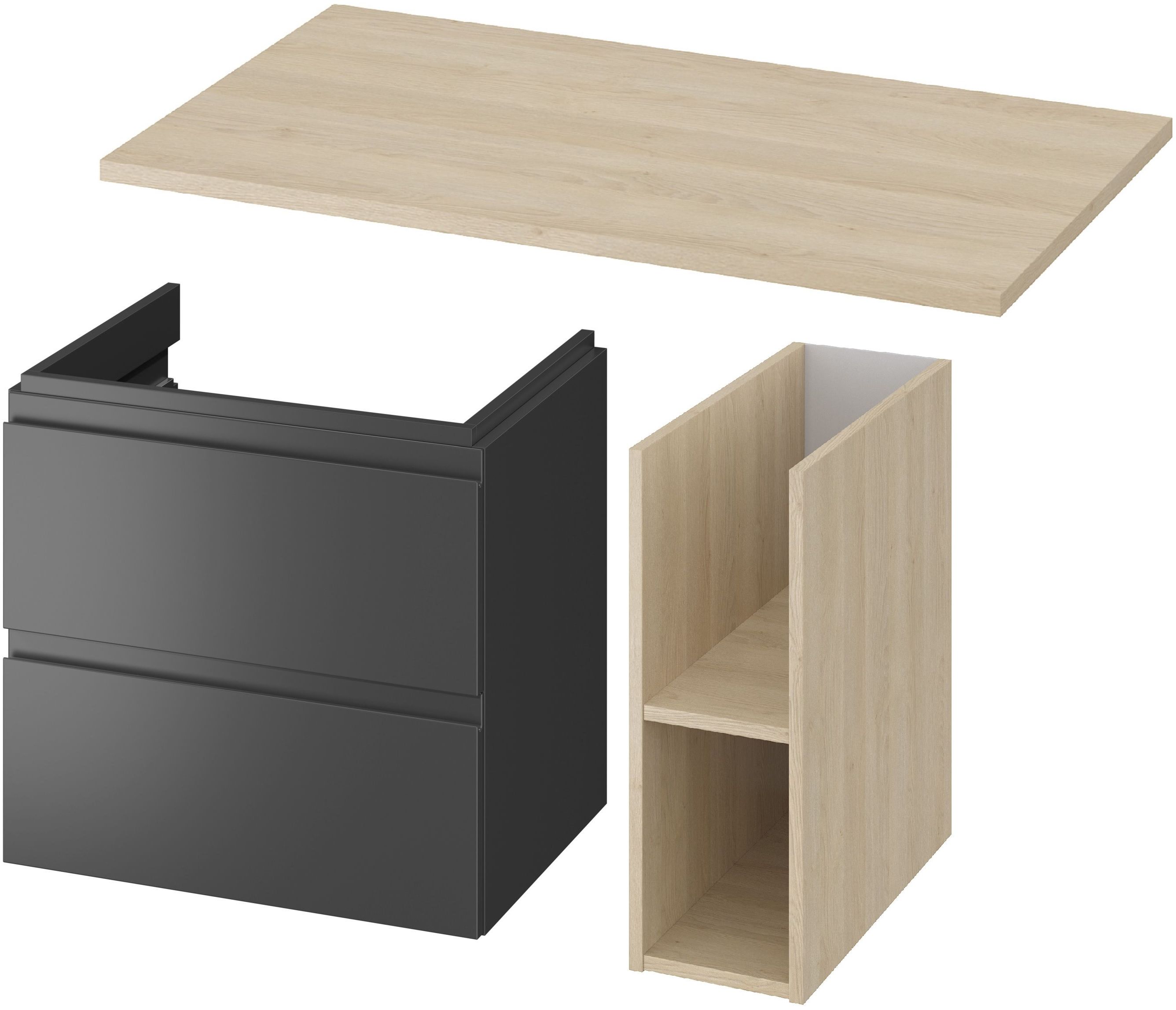 Zestaw Cersanit szafka podumywalkowa z blatem 80 cm antracyt/dąb (590068DSM, S590023, K116020)