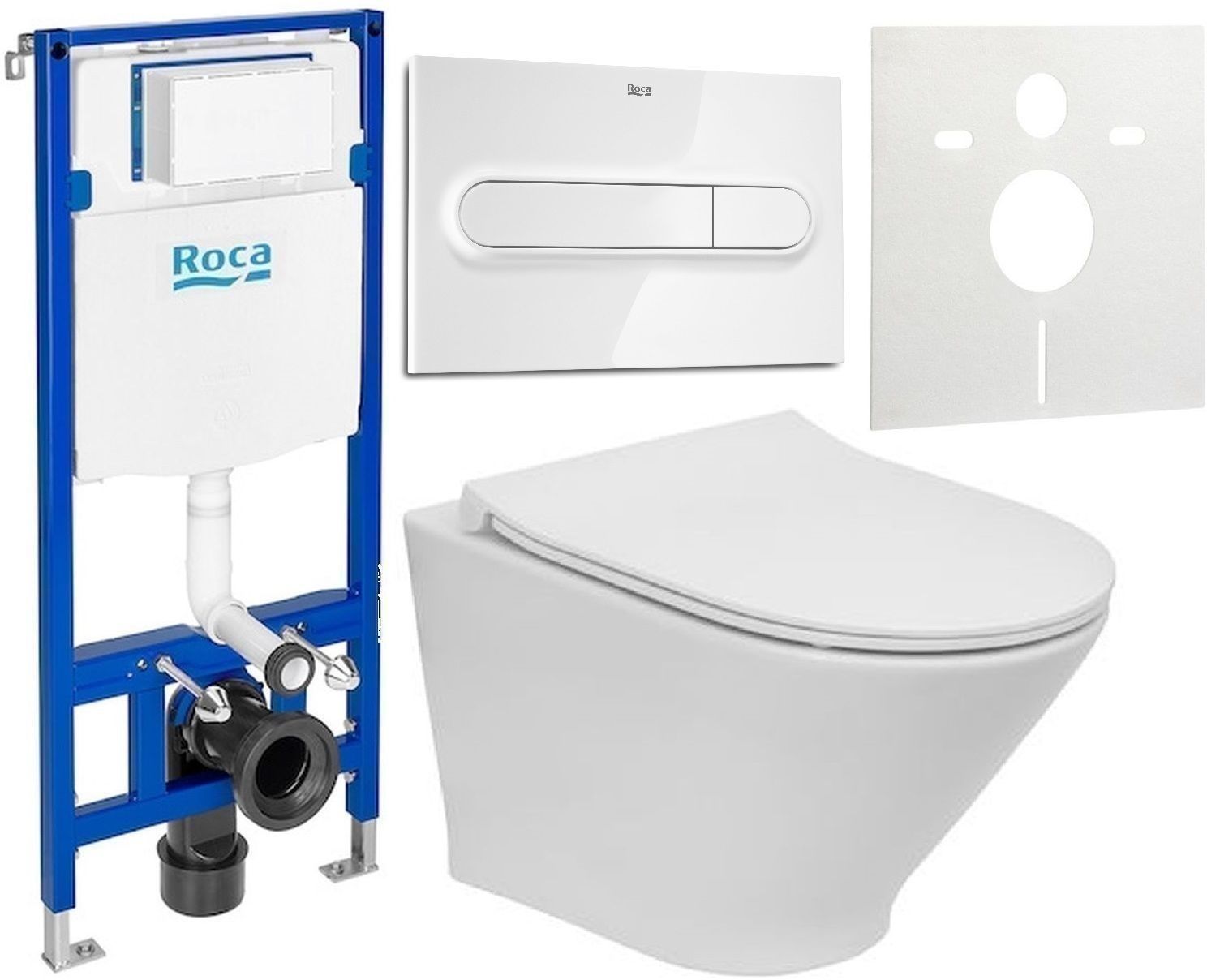 Zestaw Roca Gap Round Compacto miska WC Supraglaze wisząca Rimless z deską sedesową wolnoopadającą i stelaż podtynkowy Duplo One z ...