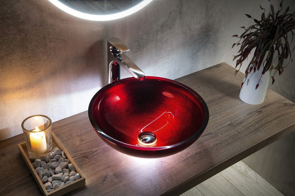 Sapho Murano Rosso Impero umywalka 40 cm nablatowa okrągła czerwona AL5318-63