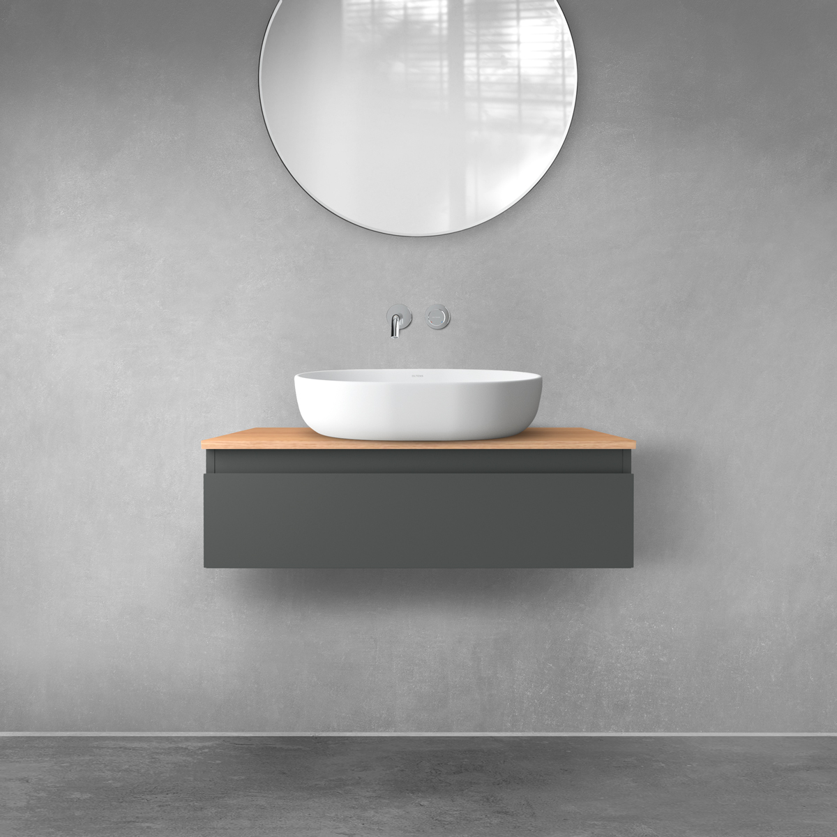 Oltens Vernal szafka 80 cm podumywalkowa wisząca z blatem grafit mat/dąb 68108400 - Wysyłka w 24h