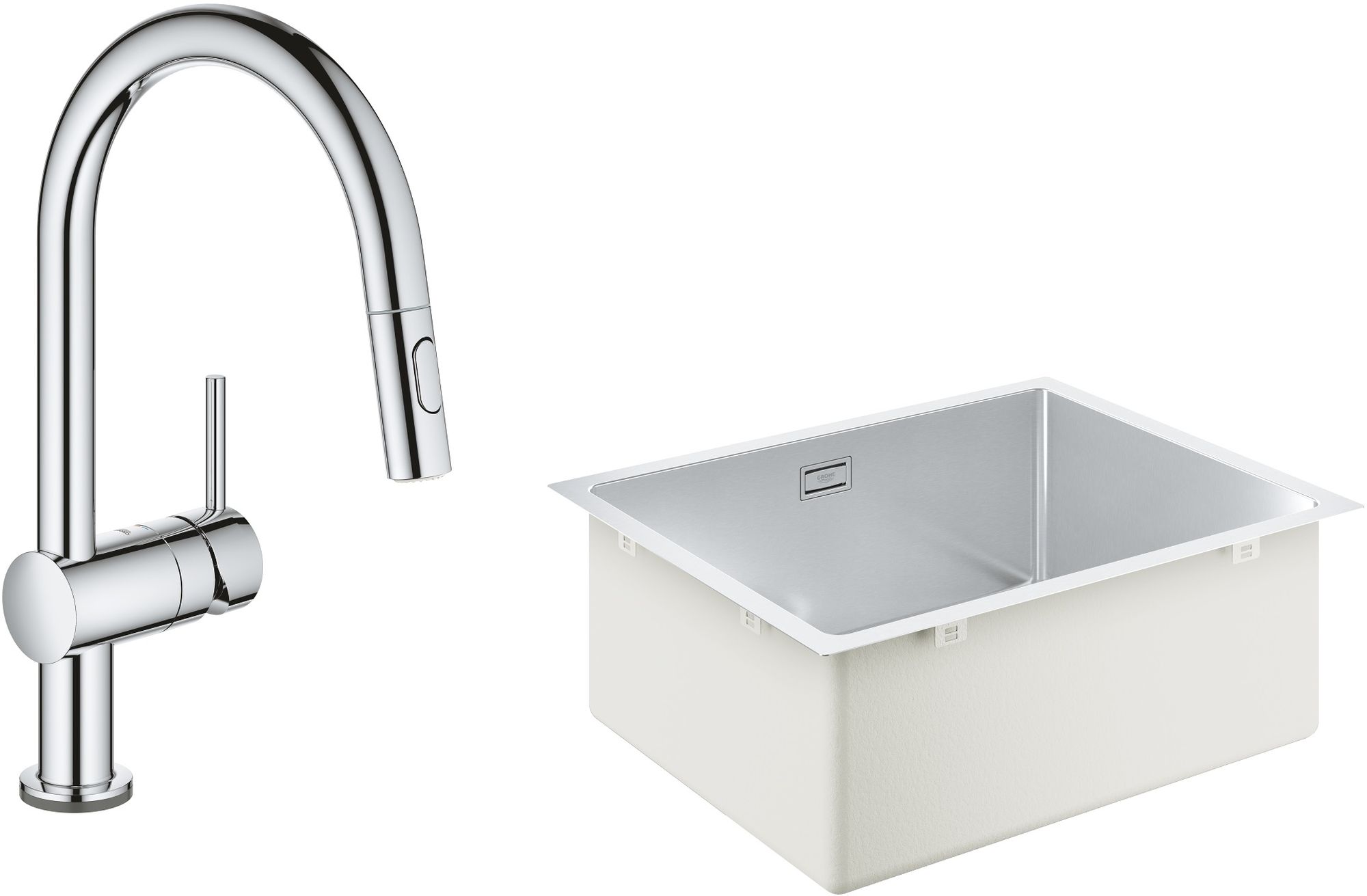 Zestaw Grohe K700 zlewozmywak 50x40 cm z baterią kuchenną elektroniczną Minta chrom (31574SD1, 31358002)