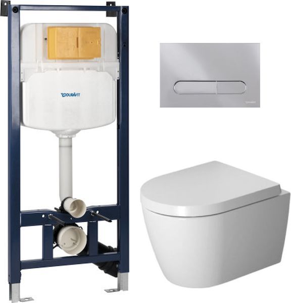 Zestaw Duravit DuraSystem stelaż podtynkowy z przyciskiem spłukującym chrom połysk i miską WC Rimless ME by Starck z deską ... - Wysyłka w 24h