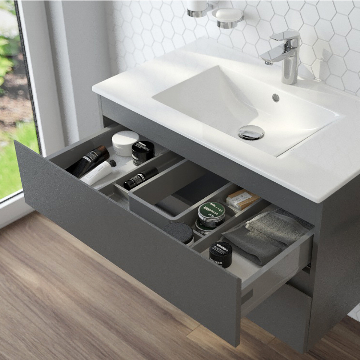 Oltens Vernal umywalka z szafką 60 cm grafit mat 68000400 - Wysyłka w 24h
