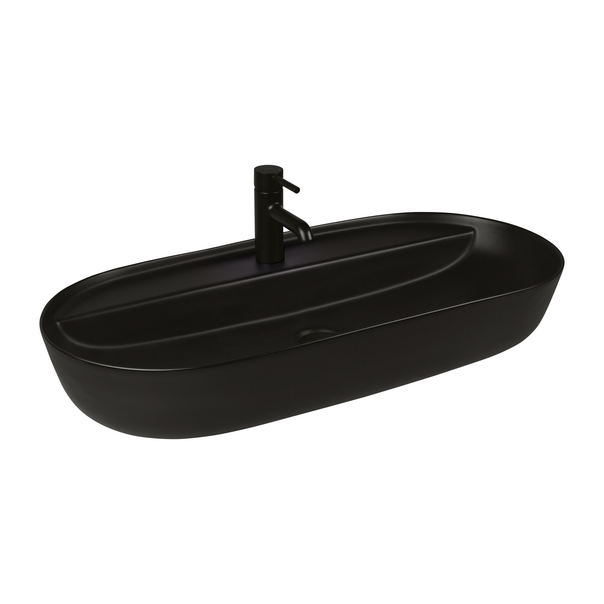 Oltens Hamnes Thin umywalka 80x40 cm owalna nablatowa czarna 41315300 - Wysyłka w 24h