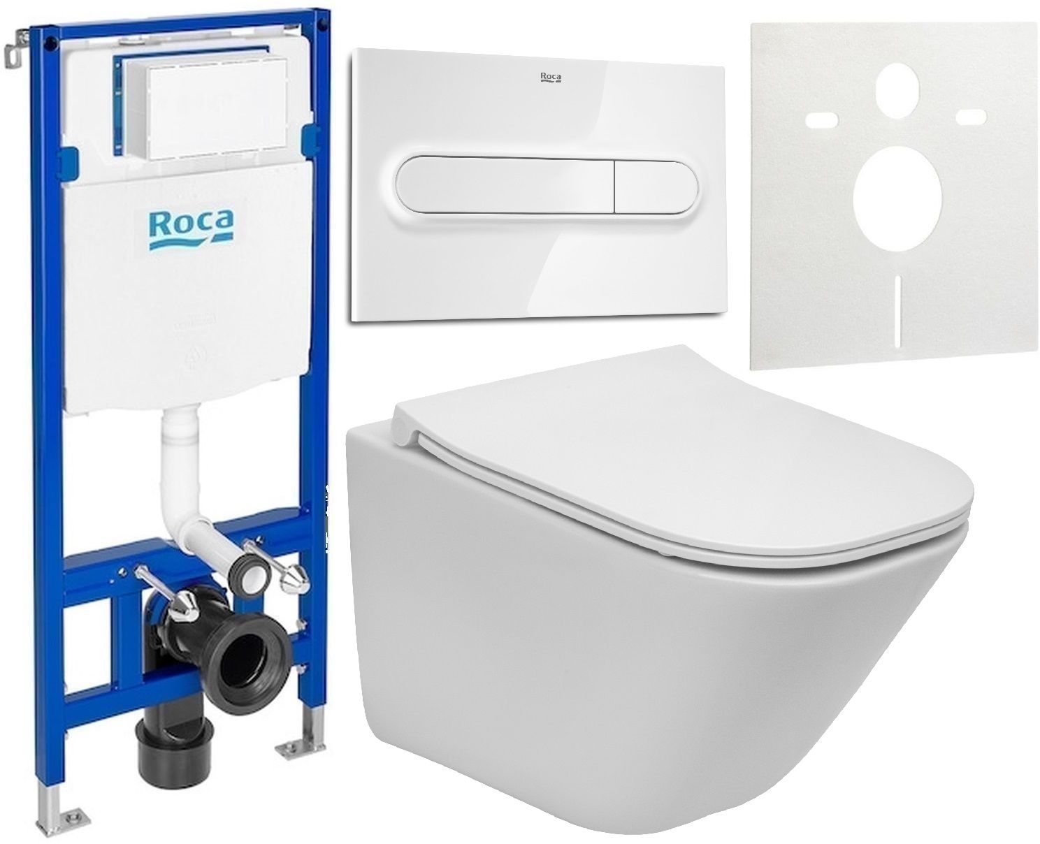 Zestaw Roca Gap Square Compacto miska WC Supraglaze wisząca z deską sedesową wolnoopadającą i stelaż podtynkowy Duplo One z ...