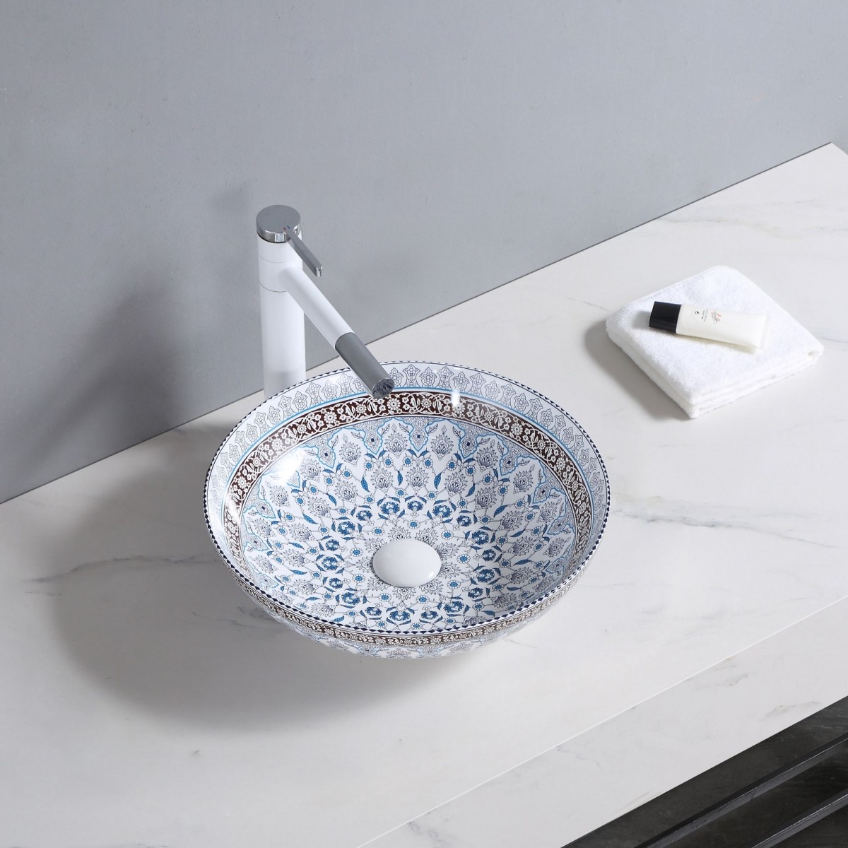 Rea Arte Blue umywalka 40 cm nablatowa okrągła REA-U0267