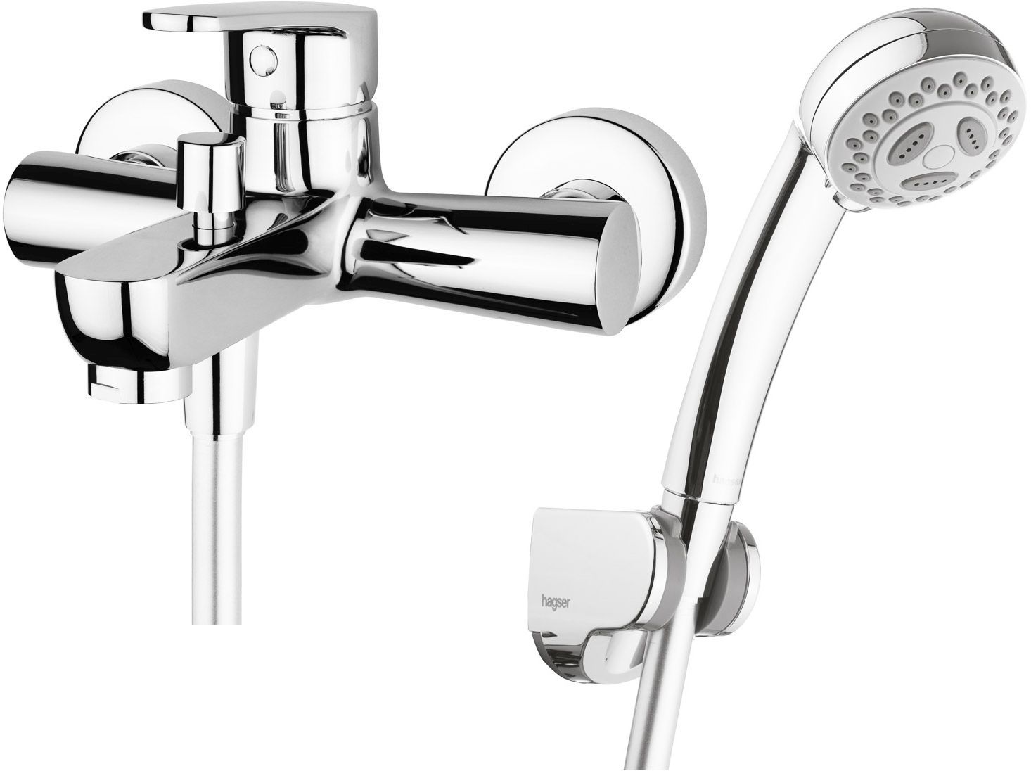 Zestaw Hagser Della bateria wannowo-prysznicowa ścienna z kompletem natryskowym Bertha Birgit chrom HGR51000036 - Wysyłka w 24h