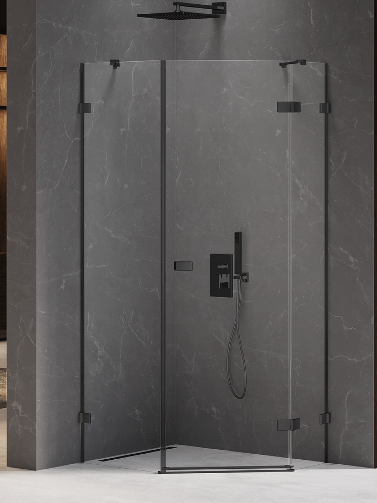New Trendy Avexa Black kabina prysznicowa 100x80 cm pięciokątna prawa czarny mat/szkło przezroczyste EXK-3883