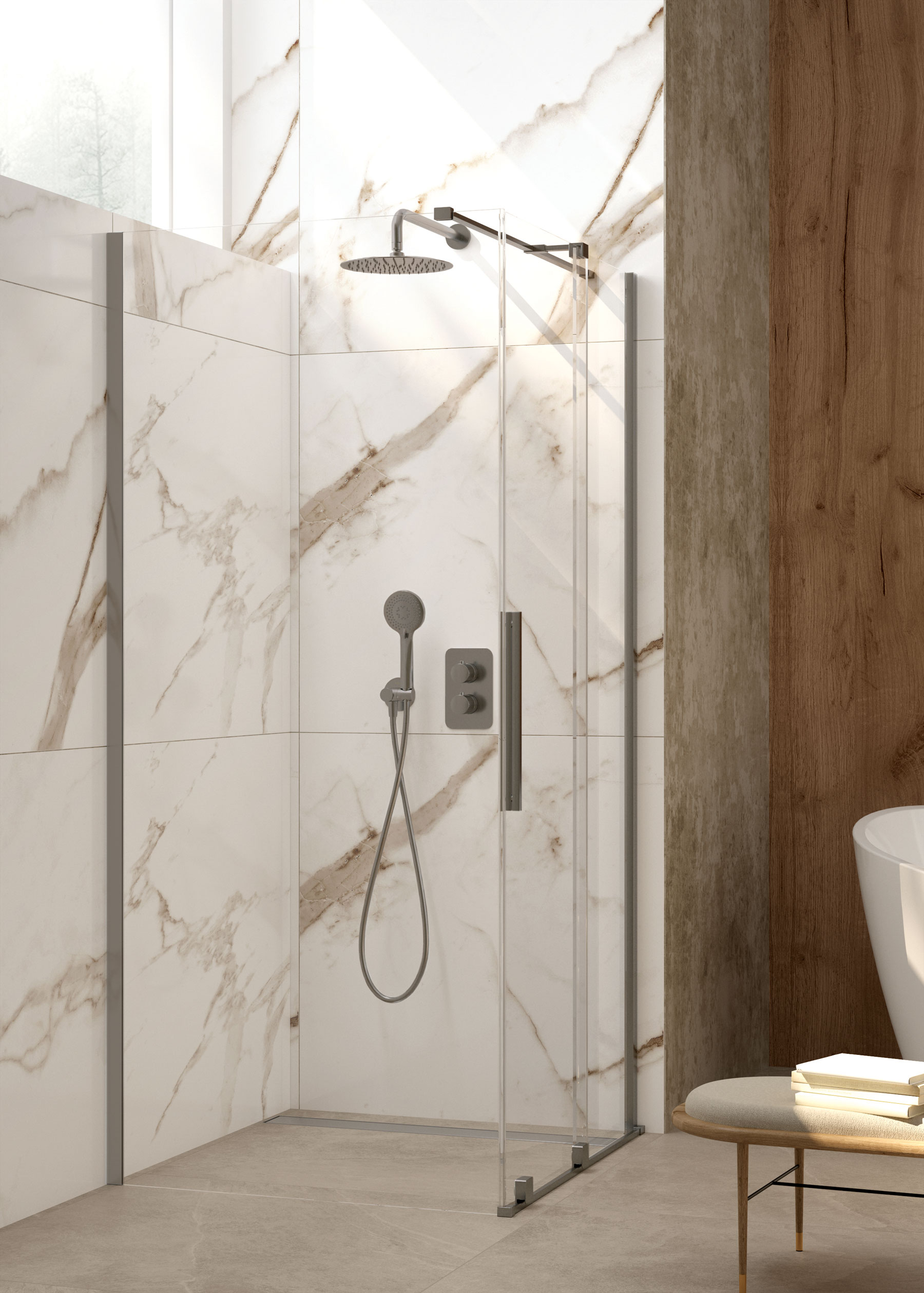 Deante Prizma ścianka prysznicowa walk-in 90 cm titanium/szkło przezroczyste KTJ_D39R