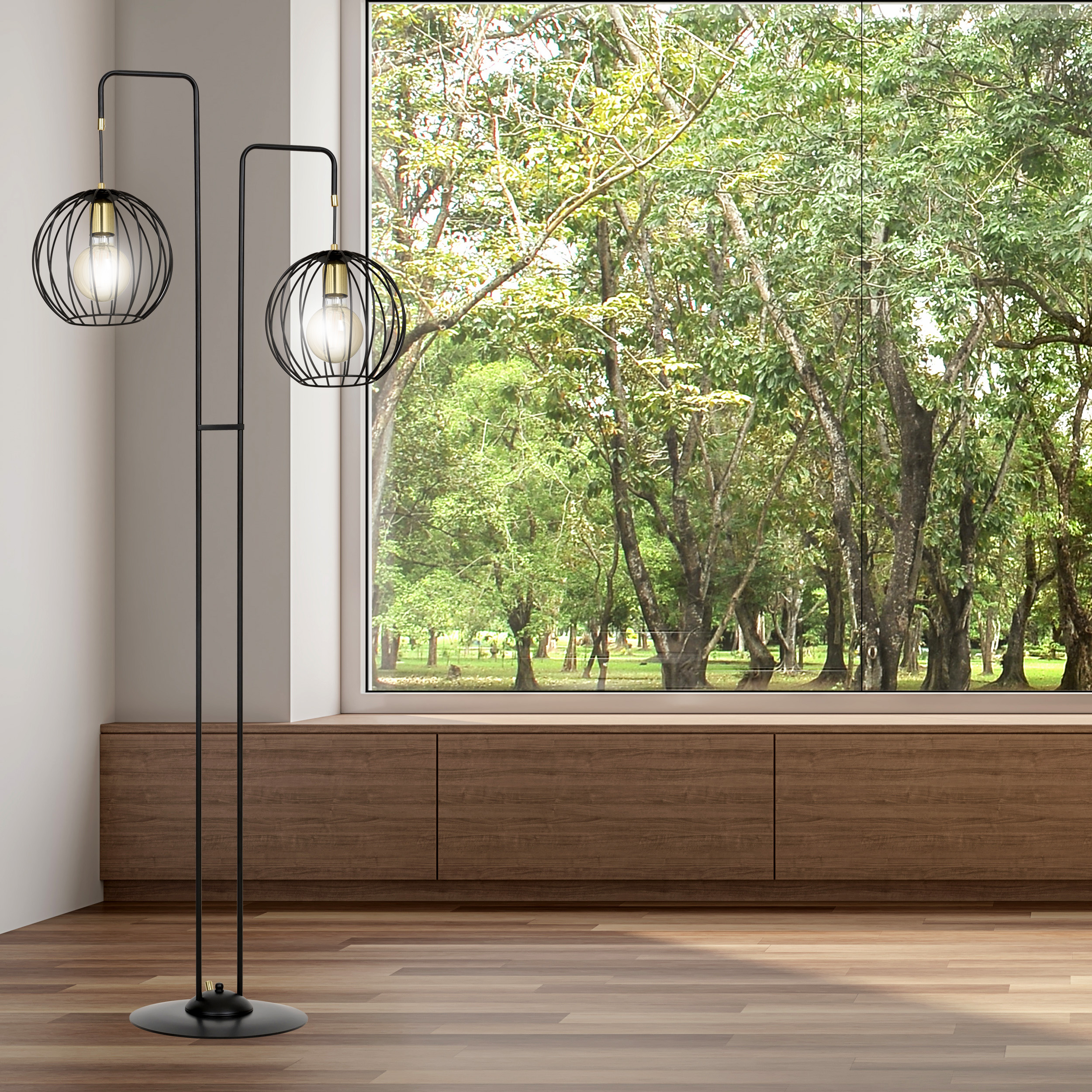 Emibig Albio lampa stojąca 2x15 W czarna-złota 144/LP2