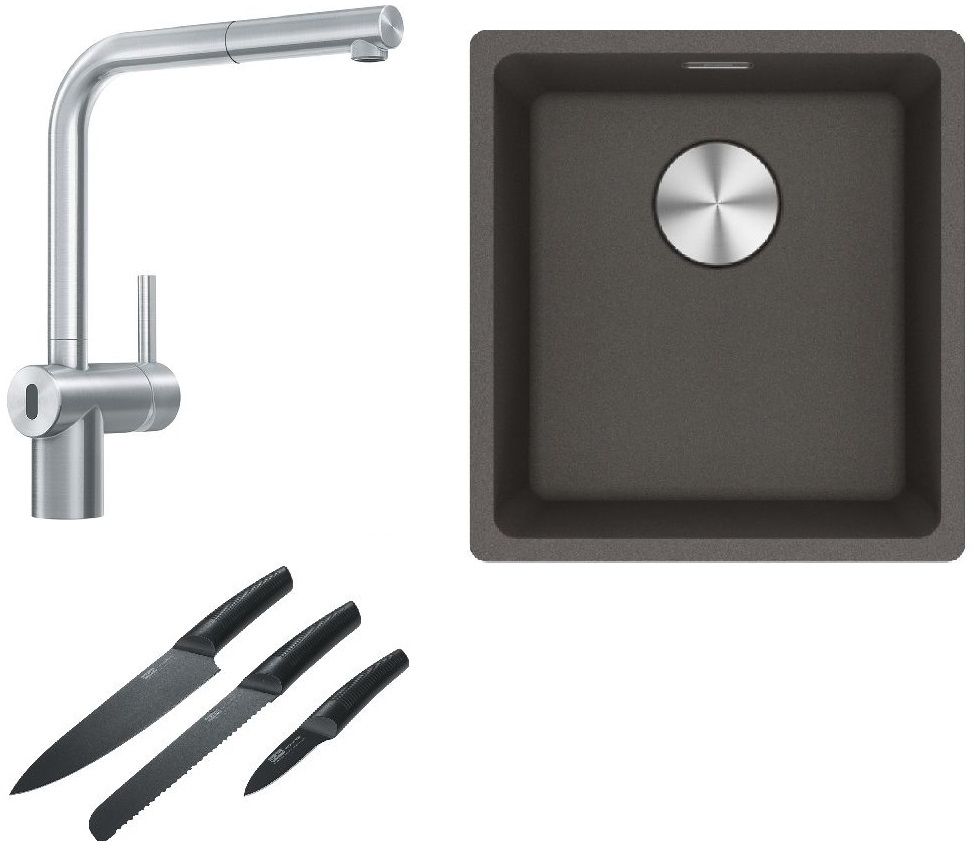 Franke Maris MRG 110-37 zlewozmywak granitowy 43x40 cm łupkowy szary z baterią kuchenną Atlas Neo Sensor stal szlachetna i zestawem ...