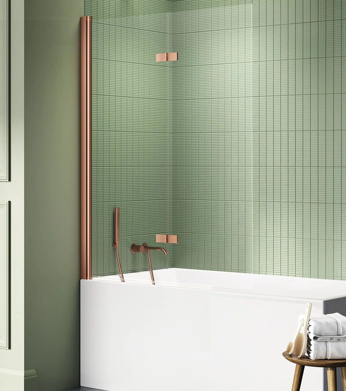 New Trendy New Soleo Copper Brushed parawan nawannowy 100 cm lewy miedź szczotkowana/szkło przezroczyste P-0123