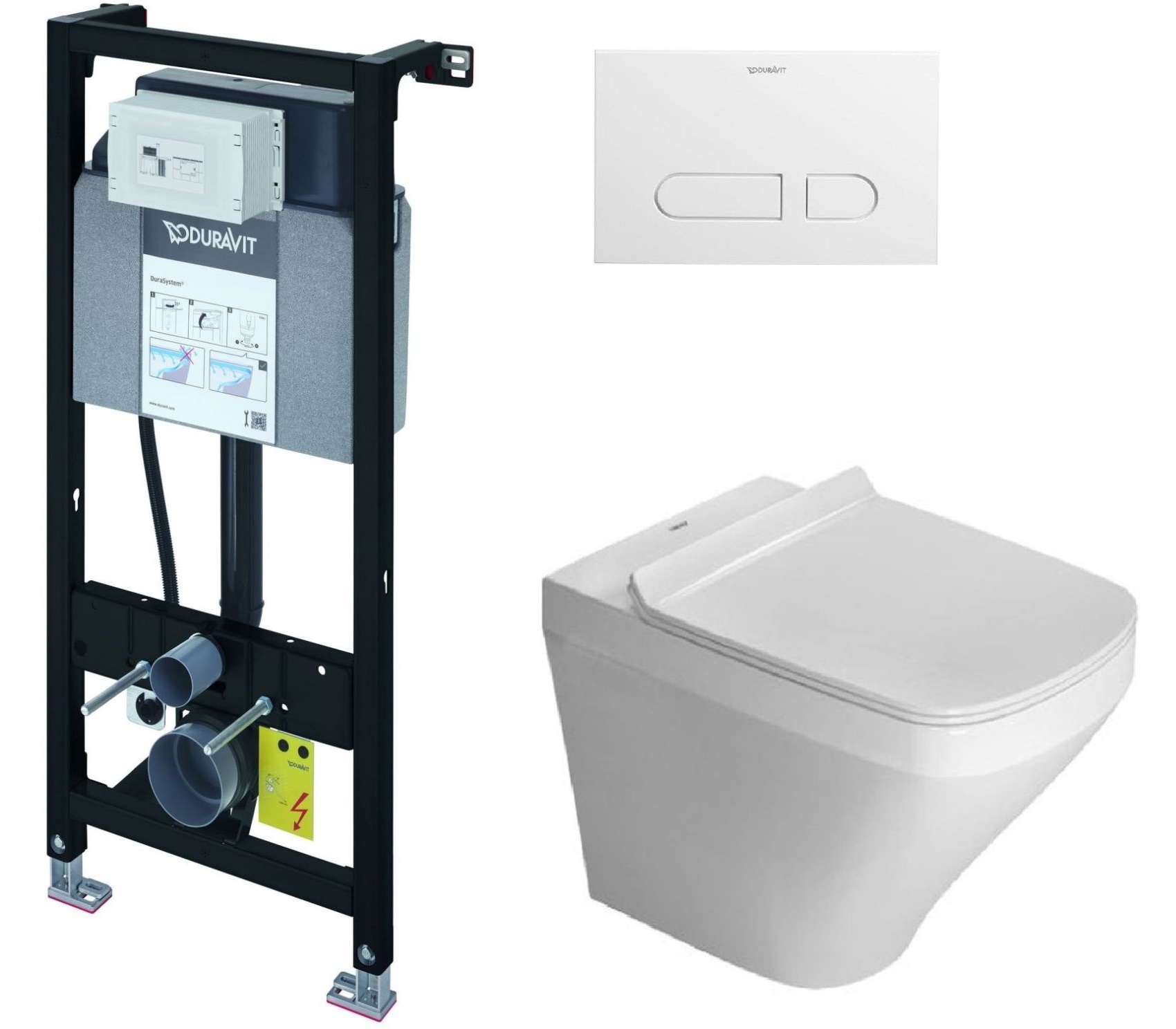 Zestaw Duravit DuraSystem stelaż podtynkowy z przyciskiem spłukującym białym i miską WC Rimless DuraStyle z deską wolnoopadającą ...